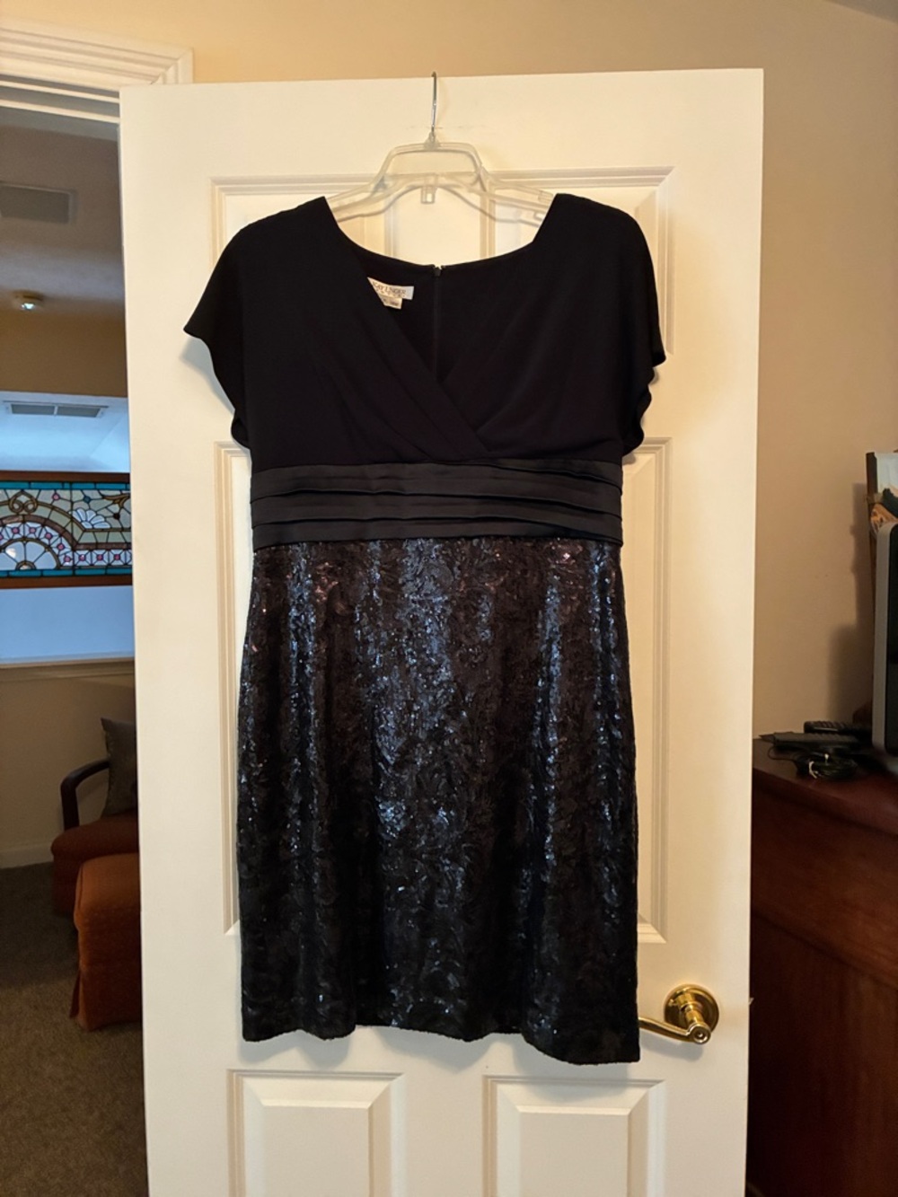 Kay Unger Black Sequin Midi Dress